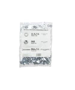 KIT VITI TESTA ESAGONALE M8 X 16 + DADI + RONDELLE - 200 PZ.