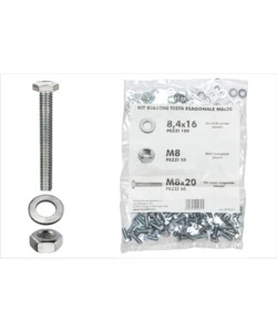 KIT VITI TESTA ESAGONALE M8 X 20 + DADI + RONDELLE - 200 PZ.