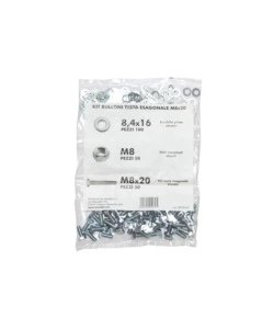 KIT VITI TESTA ESAGONALE M8 X 20 + DADI + RONDELLE - 200 PZ.