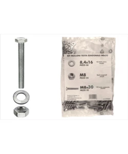 KIT VITI TESTA ESAGONALE M8 X 30 + DADI + RONDELLE - 200 PZ.
