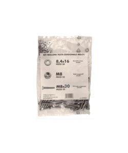 KIT VITI TESTA ESAGONALE M8 X 30 + DADI + RONDELLE - 200 PZ.