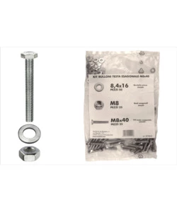 KIT VITI TESTA ESAGONALE M8 X 40 + DADI + RONDELLE - 100 PZ.