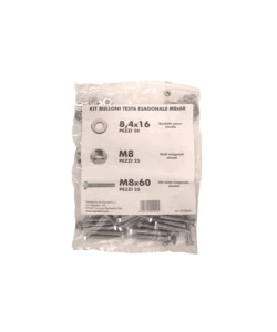 KIT VITI TESTA ESAGONALE M8 X 60 + DADI + RONDELLE - 100 PZ.