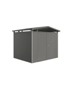 CASETTA DA GIARDINO BIOHORT "PANORAMA P3" IN ACCIAIO ZINCATO COLORE GRIGIO QUARZO METALLIZZATO CON PORTA BATTENTE DOPPIO 273X238X227 CM - COD. 18049