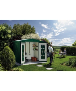 CASETTA DA GIARDINO BIOHORT "EUROPA  1" IN ACCIAIO ZINCATO COLORE GRIGIO QUARZO METALLIZZATO 172X84X196 CM