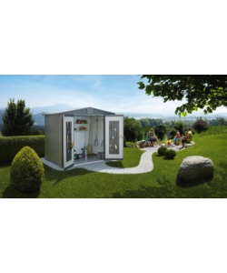 CASETTA DA GIARDINO BIOHORT "EUROPA  1" IN ACCIAIO ZINCATO COLORE GRIGIO QUARZO METALLIZZATO 172X84X196 CM