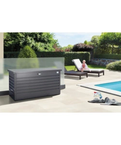 BAULE DA ESTERNO IMPERMEABILE BIOHORT "130" IN ACCIAIO ZINCATO GRIGIO SCURO METALLIZZATO 460 LT 134X62X71 CM - COD. 65040