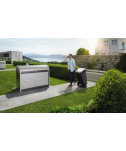 BAULE DA ESTERNO A SERRANDE IMPERMEABILE BIOHORT "STOREMAX 160" IN ACCIAIO ZINCATO GRIGIO SCURO METALLIZZATO 1200 LT 163X78X120 CM - COD. 73010