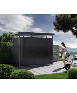 CASETTA DA GIARDINO BIOHORT "HIGHLINE H2" IN ACCIAIO ZINCATO COLORE GRIGIO SCURO METALLIZZATO CON PORTA BATTENTE DOPPIO 275X195X222 CM - COD. 84039