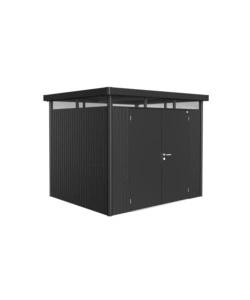 CASETTA DA GIARDINO BIOHORT "HIGHLINE H3" IN ACCIAIO ZINCATO COLORE GRIGIO SCURO METALLIZZATO CON PORTA BATTENTE DOPPIO 275X235X222 CM - COD. 84049