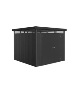 CASETTA DA GIARDINO BIOHORT "HIGHLINE H4" IN ACCIAIO ZINCATO COLORE GRIGIO SCURO METALLIZZATO CON PORTA BATTENTE DOPPIO 275X275X222 CM - COD. 84059