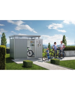 CASETTA DA GIARDINO BIOHORT "HIGHLINE H2" IN ACCIAIO ZINCATO COLORE GRIGIO QUARZO METALLIZZATO CON PORTA BATTENTE SEMPLICE 275X195X222 CM - COD. 88030