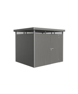 CASETTA DA GIARDINO BIOHORT "HIGHLINE H3" IN ACCIAIO ZINCATO COLORE GRIGIO QUARZO METALLIZZATO CON PORTA BATTENTE SEMPLICE 275X235X222 CM - COD. 88040