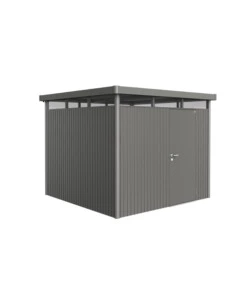 CASETTA DA GIARDINO BIOHORT "HIGHLINE H4" IN ACCIAIO ZINCATO COLORE GRIGIO QUARZO METALLIZZATO CON PORTA BATTENTE SEMPLICE 275X275X222 CM - COD. 88050