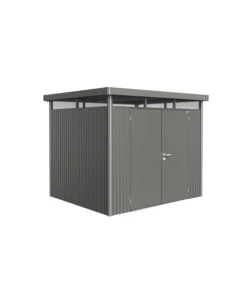 CASETTA DA GIARDINO BIOHORT "HIGHLINE H3" IN ACCIAIO ZINCATO COLORE GRIGIO QUARZO METALLIZZATO CON PORTA BATTENTE DOPPIO 275X235X222 CM - COD. 88049