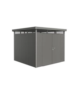 CASETTA DA GIARDINO BIOHORT "HIGHLINE H4" IN ACCIAIO ZINCATO COLORE GRIGIO QUARZO METALLIZZATO CON PORTA BATTENTE DOPPIO 275X275X222 CM - COD. 88059