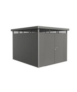 CASETTA DA GIARDINO BIOHORT "HIGHLINE H5" IN ACCIAIO ZINCATO COLORE GRIGIO QUARZO METALLIZZATO CON PORTA BATTENTE DOPPIO 275X315X222 CM - COD. 88069