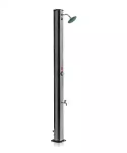 GRE - DOCCIA SOLARE IN PVC NERO CON STRISCIA ARGENTATA CON RUBINETTO LAVAPIEDI - 35 LITRI.