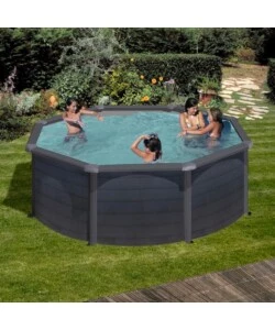 PISCINA FUORI TERRA ROTONDA GRE "KEA" IN ACCIAIO COLORE GRAFITE 350x350x120 - COD. KIT350GF