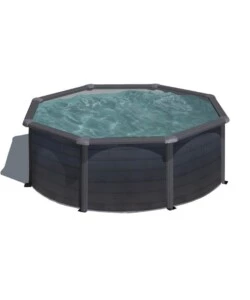 PISCINA FUORI TERRA ROTONDA GRE "KEA" IN ACCIAIO COLORE GRAFITE 350x350x120 - COD. KIT350GF