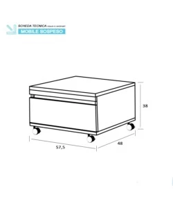 CASSETTIERA SU RUOTE "SHELF" 1 CASSETTO CEMENTO, 58X48X29,5 CM