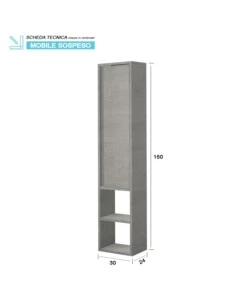 PENSILE SOSPESO PER BAGNO "SHELF" CEMENTO, 30X24X150 CM
