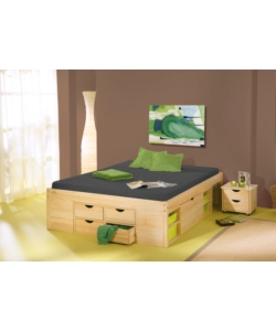Letto matrimoniale con contenitori e comodini estraibili "Claas" color legno 140x200 cm