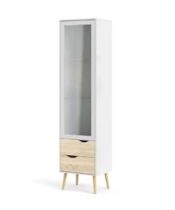 MOBILE VETRINA "OSLO" CON 1 ANTA IN VETRO E 2 CASSETTI COLORE BIANCO E ROVERE