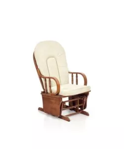 POLTRONA DONDOLO OSCILLANTE DA ALLATTAMENTO "DOUGLAS" LEGNO MASSELLO NOCE E CUSCINO BEIGE 68X50X107 CM