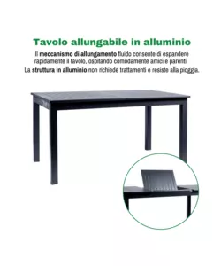 TAVOLO DA ESTERNO ALLUNGABILE EUROGARDEN IN ALLUMINIO GRIGIO 210/152X89X75 CM