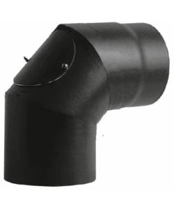 TUBO CURVA 90° CON ISPEZIONE LEGNA NERO SMALTATO, 150 MM