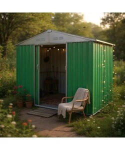 CASETTA DA ESTERNO IN LAMIERA ZINCATA DOMUS "S" VERDE CON PORTE SCORREVOLI 187X131X194 CM