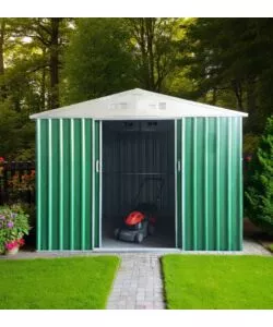 CASETTA DA ESTERNO IN LAMIERA ZINCATA DOMUS "S" VERDE CON PORTE SCORREVOLI 187X131X194 CM