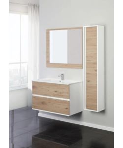 MOBILE BAGNO SOSPESO "FABULA" 2 CASSETTI BIANCO E ROVERE, 90X47X57 CM