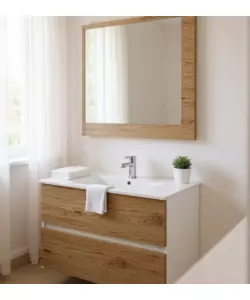 MOBILE BAGNO SOSPESO "FABULA" 2 CASSETTI BIANCO E ROVERE 90X47X57 CM