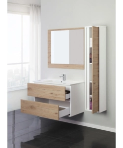 MOBILE BAGNO SOSPESO "FABULA" 2 CASSETTI BIANCO E ROVERE, 90X47X57 CM