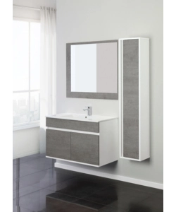 MOBILE BAGNO SOSPESO "FABULA" 2 ANTE BIANCO E CEMENTO, 90X47X57 CM