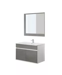MOBILE BAGNO SOSPESO "FABULA" 2 ANTE BIANCO E CEMENTO, 90X47X57 CM