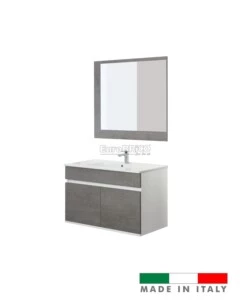 MOBILE BAGNO SOSPESO "FABULA" 2 ANTE BIANCO E CEMENTO, 90X47X57 CM