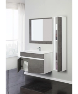 MOBILE BAGNO SOSPESO "FABULA" 2 ANTE BIANCO E CEMENTO, 90X47X57 CM