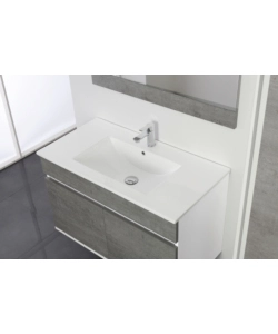 MOBILE BAGNO SOSPESO "FABULA" 2 ANTE BIANCO E CEMENTO, 90X47X57 CM