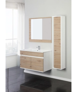 MOBILE BAGNO SOSPESO "FABULA" 2 ANTE BIANCO E ROVERE, 90X47X57 CM