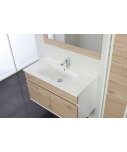 MOBILE BAGNO SOSPESO "FABULA" 2 ANTE BIANCO E ROVERE, 90X47X57 CM