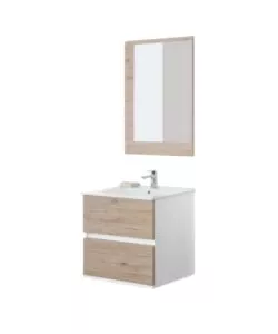 MOBILE BAGNO SOSPESO "FABULA" 2 CASSETTI BIANCO E ROVERE, 60X47X57 CM