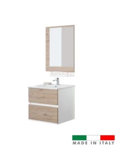 MOBILE BAGNO SOSPESO "FABULA" 2 CASSETTI BIANCO E ROVERE, 60X47X57 CM