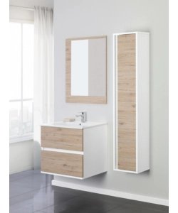 MOBILE BAGNO SOSPESO "FABULA" 2 CASSETTI BIANCO E ROVERE, 60X47X57 CM