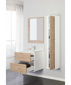 MOBILE BAGNO SOSPESO "FABULA" 2 CASSETTI BIANCO E ROVERE, 60X47X57 CM