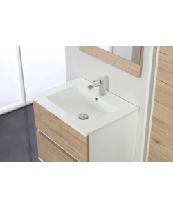 MOBILE BAGNO SOSPESO "FABULA" 2 CASSETTI BIANCO E ROVERE, 60X47X57 CM