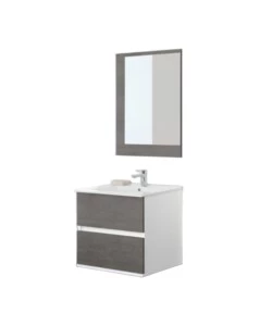 MOBILE BAGNO SOSPESO "FABULA" BIANCO E CEMENTO, 60X47X57 CM