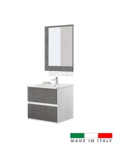 MOBILE BAGNO SOSPESO "FABULA" BIANCO E CEMENTO, 60X47X57 CM